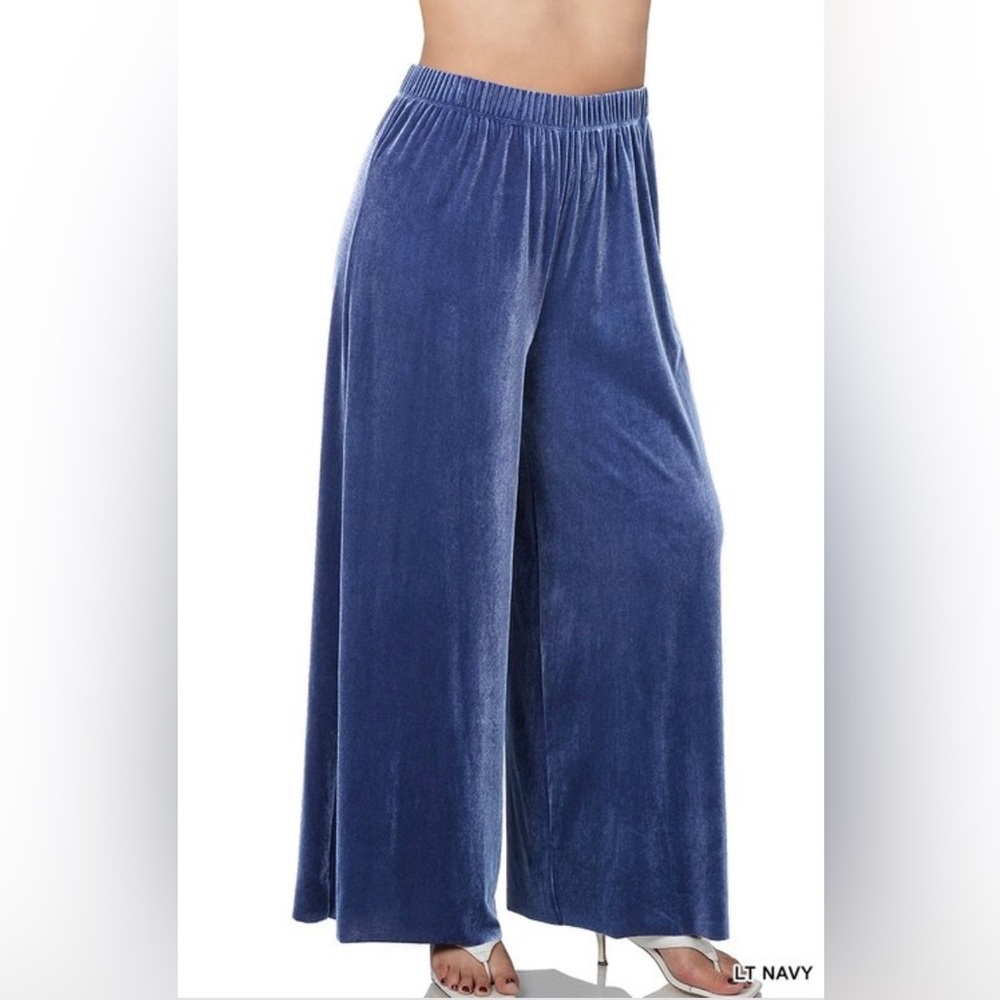 Plus Size Light Navy Blue Palazzo Long Gaucho Pants Bottoms